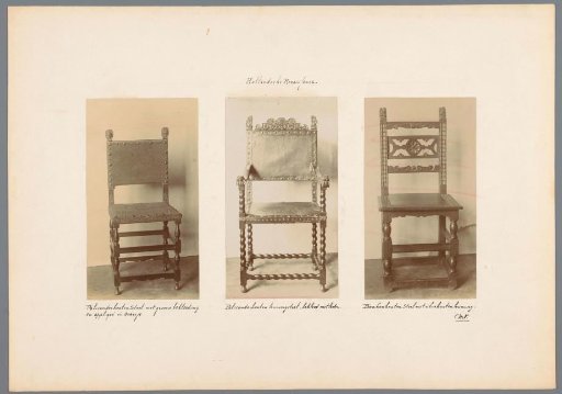 View of three wooden chairs