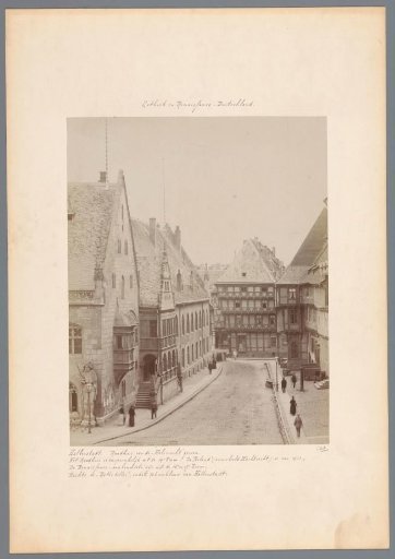 View of the Holzmarkt in Halberstadt with the town hall on the left