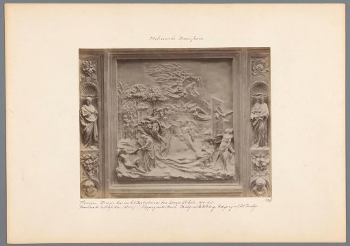 Panel from the bronze doors of the Baptistery in Florence, depicting the creation of man, the temptation in Paradise and the expulsion from Paradise