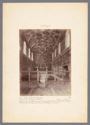Interior of the Sistine Chapel in Rome, with a view of Michelangelo's frescoes