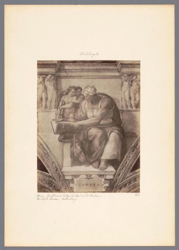 Photographic reproduction of a detail of the fresco by Michelangelo in the Sistine Chapel in Rome, depicting the Sibyl of Cumae