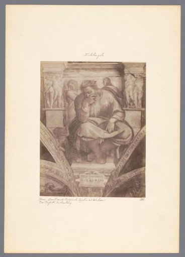 Photographic reproduction of a detail of the fresco by Michelangelo in the Sistine Chapel in Rome, depicting the Prophet Jeremiah