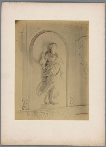 Stucco statue in the staircase of Huis ter Meer in Maarssen, representing Prudence