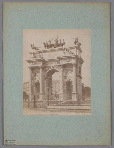 View of the Arco della Pace of the Porta Sempione in Milan, Italy