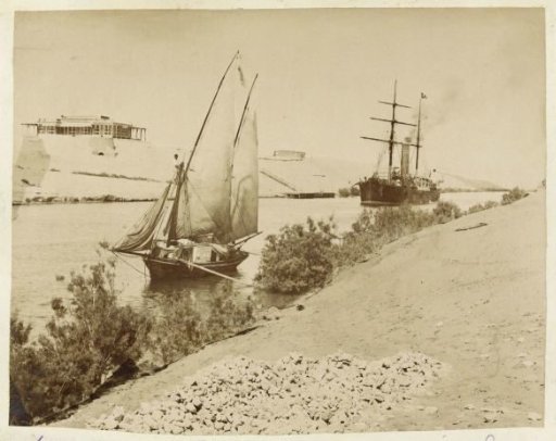 Two sailing ships in the Suez Canal