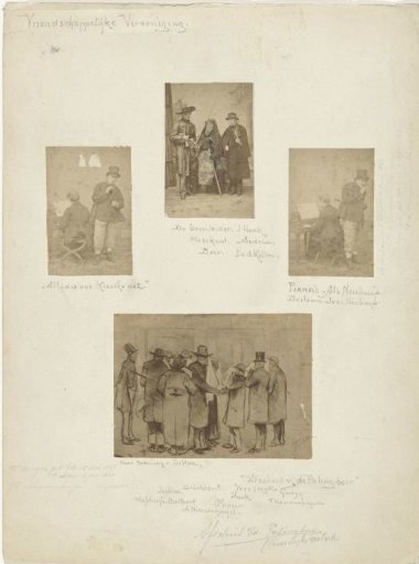 Sheet with four photographs (including three cartes-de-visite and one reproduction of a drawing), related to the (Utrecht?) 'Friendly Association', of which Albert Neuhuys was a member