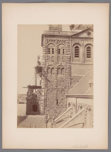 View of the East Side of the Tower with Scaffolding of the Basilica of Saint Servatius in Maastricht