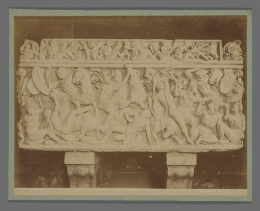 Sarcophagus with a depiction of a fight between Romans and Gauls in the Capitoline Museums, Rome, Italy