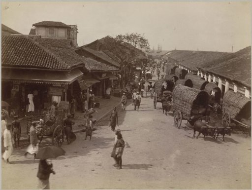 Street scene with covered wagons in Pettah, Colombo, Sri Lanka