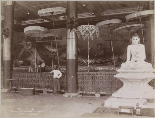 Huge reclining Buddha at the Shwedagon pagoda, Yangon, Myanmar