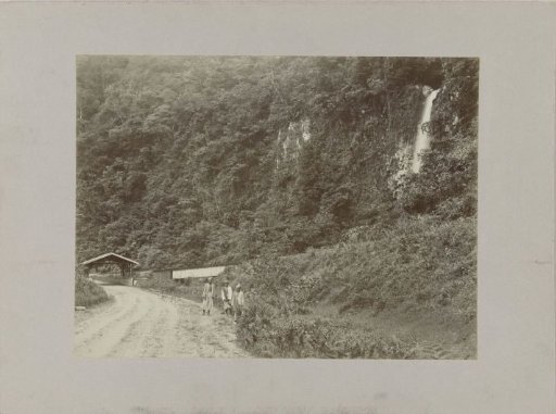 Anei Gorge with a cog railway and a waterfall in the Padang Highlands on Sumatra