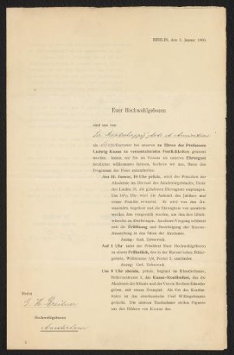 Letter addressed to George Hendrik Breitner regarding an invitation as an honorary guest to the art academy in Berlin