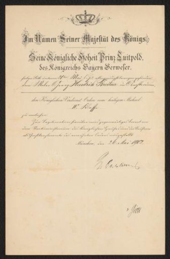 Letter addressed to George Hendrik Breitner concerning the appointment of Breitner as a knight third class of the Order of St. Michael