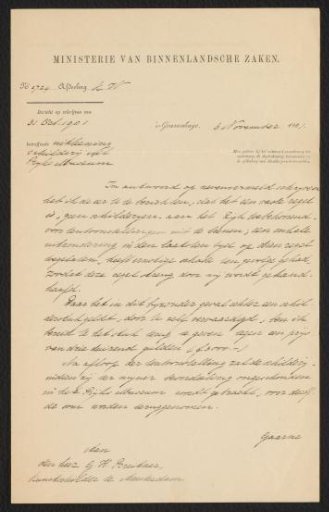 Letter addressed to George Hendrik Breitner from the Ministry of the Interior concerning the loan of a painting from the Rijksmuseum