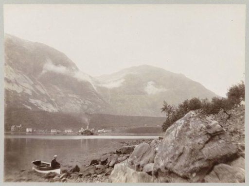 Norwegian mountain landscape with a coastal town