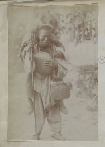 Portrait of a Chinese Man Carrying an Old Man