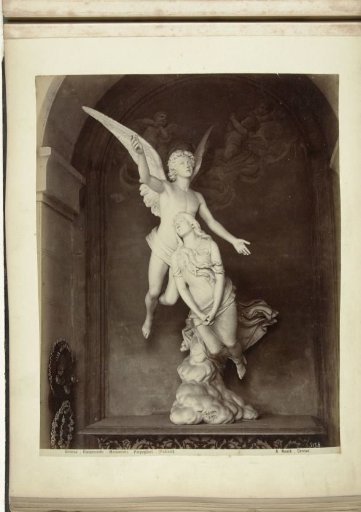 Tomb monument with a woman ascending to heaven accompanied by an angel