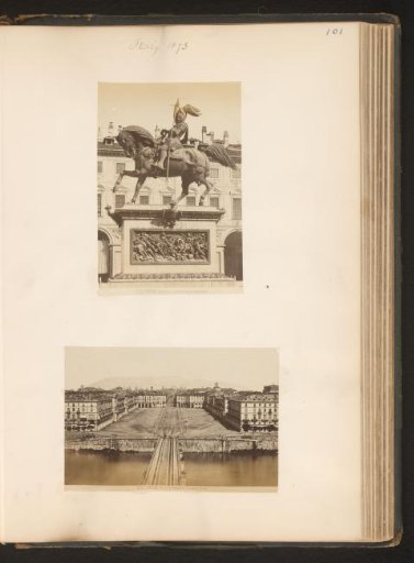 Monument to Emmanuel Philibert and view of a bridge in Turin