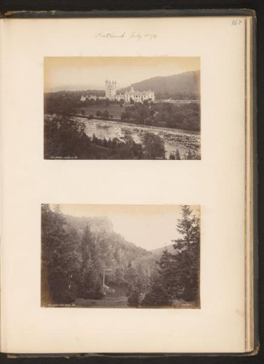 View of Balmoral Castle near Ballater and view of the Lion's Face Rock near Braemar