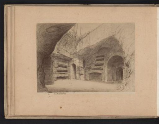 Photographic reproduction of a drawing of the Catacombs of Rome