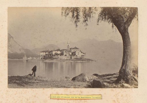 View of Isola Superiore, seen from the Scoglio della Malghera in Lake Maggiore, Italy