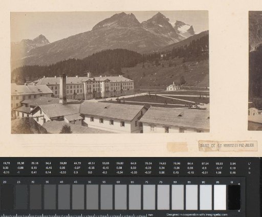 View of the Grand Hotel des Bains in St. Moritz with the Piz Julier in the background, Switzerland