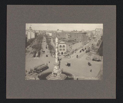 View of the Columbus Monument at the intersection of Broadway and 59th Street, New York