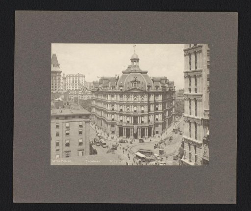 View of the Post Office in New York at the intersection of Broadway and Park Row