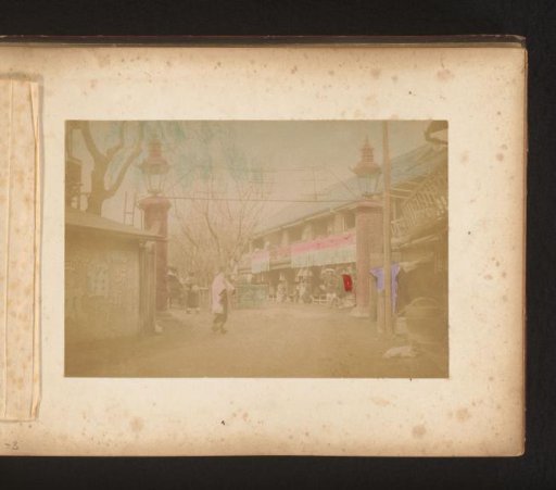 Village street in Japan with a few passers-by