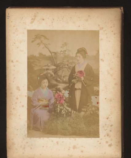 Two Japanese women with flowers