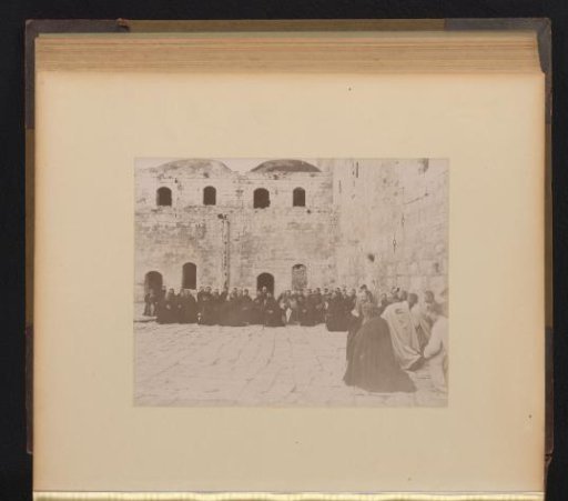 Clergy during a service in a courtyard, presumably in Jerusalem