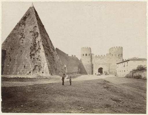 View of the Porto San Paolo and the Pyramid of Cestius in Rome, Italy