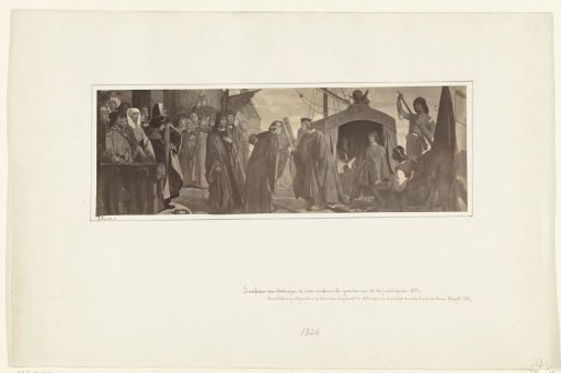 The Magistrate of Antwerp receives the first Venetian ambassadors Dardi Bembo and Giovanni Georgi at the shipyard, 1324