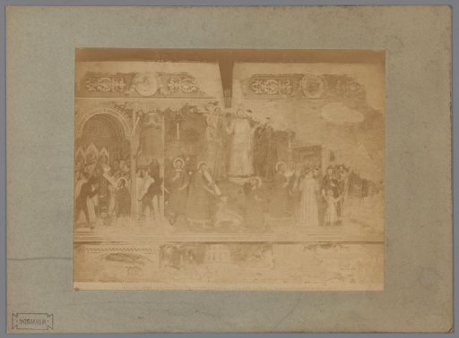 Photographic reproduction of the fresco The Temptation and Persecution of Renier of Pisa by Andrea da Firenze in the Camposanto, Pisa, Italy