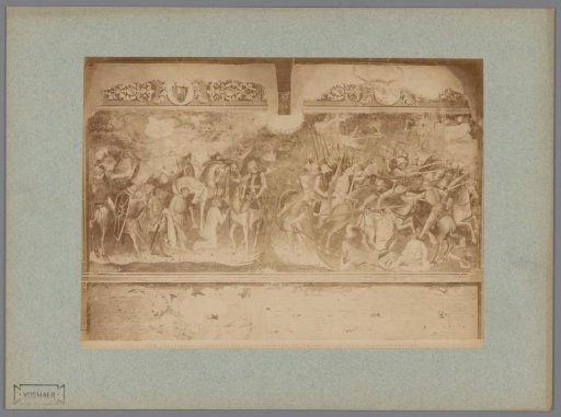 Photographic reproduction of the fresco The Fight of Saint Ephysius against the Unbelievers of Sardinia after Spinello Aretino in the Camposanto in Pisa, Italy