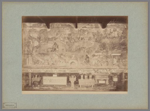 Photographic reproduction of the fresco The Hermits in the Desert after Pietro Lorenzetti in the Camposanto in Pisa, Italy