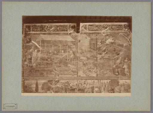 Photographic reproduction of the fresco The Ark of Noah and the Flood by Piero di Puccio in the Camposanto at Pisa, Italy