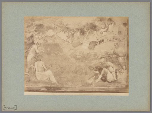 Photographic reproduction of the fresco The Miracles of St. Ranieri after his death by Antonio Veneziano in the Camposanto at Pisa, Italy