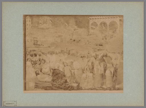 Photographic reproduction of the fresco The Death of St. Ranieri by Antonio Veneziano in the Camposanto at Pisa, Italy