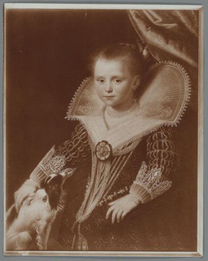 Photographic reproduction of a painted portrait of a girl by Paulus Moreelse