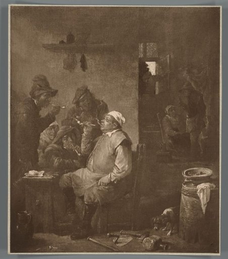 Photographic reproduction of the painting A smoking mason with his companions in a tavern by David Teniers