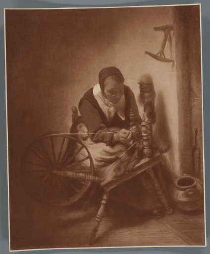 Photographic reproduction of the painting The Spinster by Nicolaes Maes