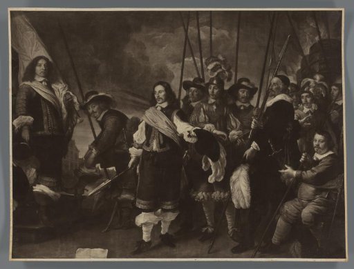 Photographic reproduction of a part of the painting The Company of Captain Joan Huydecoper and Lieutenant Frans van Waveren by Govert Flinck