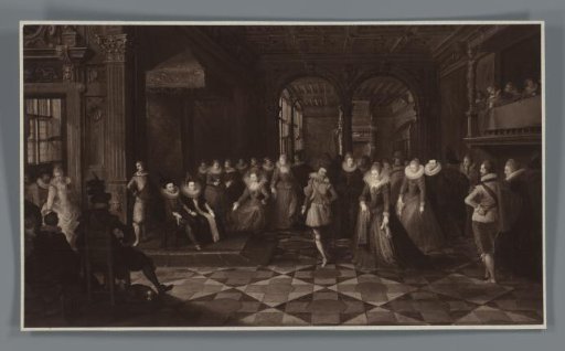 Photographic reproduction of the painting Ball at a Brussels Court by Frans Francken the Younger and Paul Vredeman de Vries