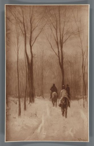 Photographic reproduction of the watercolor Riders in the Snow in the Hoge Veluwe by Anton Mauve