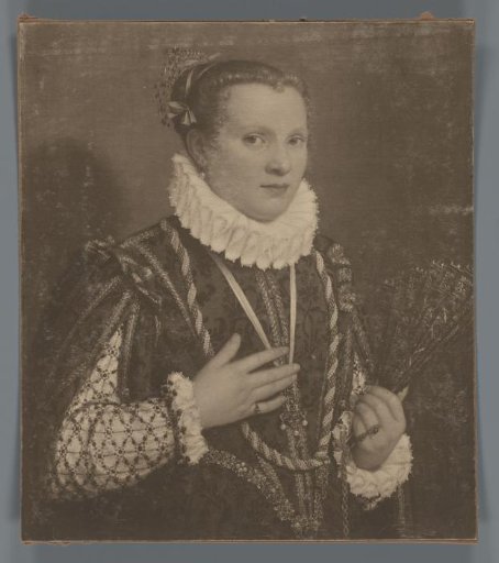 Photographic reproduction of a painted portrait of a young woman by Giambattista Moroni