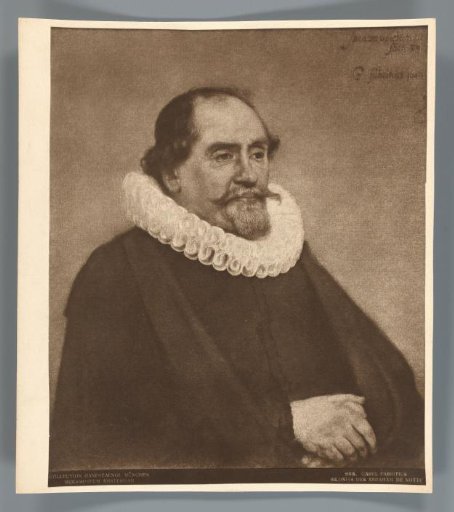Photographic reproduction of a reproduction of a painted portrait of Abraham de Potter by Carel Fabritius