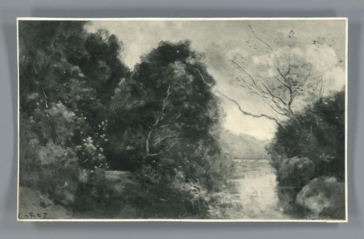 Photographic reproduction of the painting Forest Pond by Camille Corot