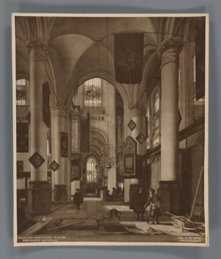 Photographic reproduction of a reproduction of the painting Interior of a Protestant Gothic Church by Emanuel de Witte