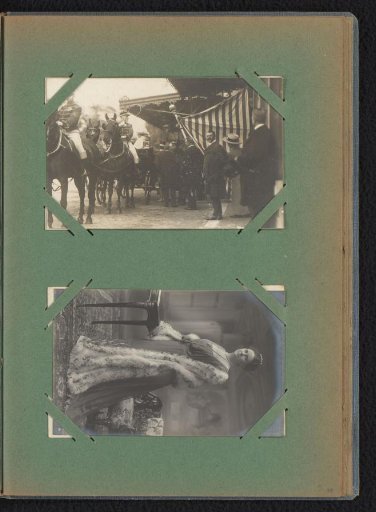 Two postcards of a carriage ride and a portrait of Queen Wilhelmina